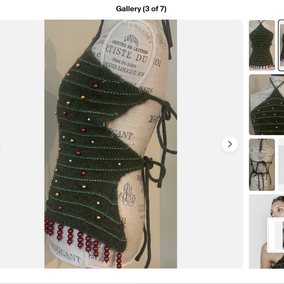 ZARA Green Wool Mix Xmas Tree Baubles Ugly Sweater Halter Top Size L/XL NWT - Picture 3 of 3